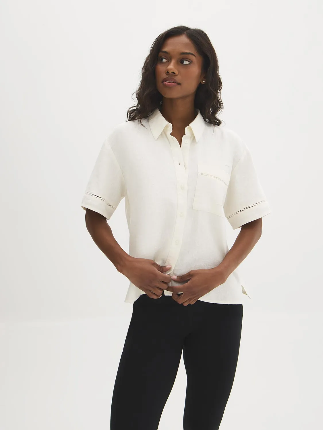 Linen-Blend Short Sleeve Blouse sold by Suzy Shier product image thumbnail 5