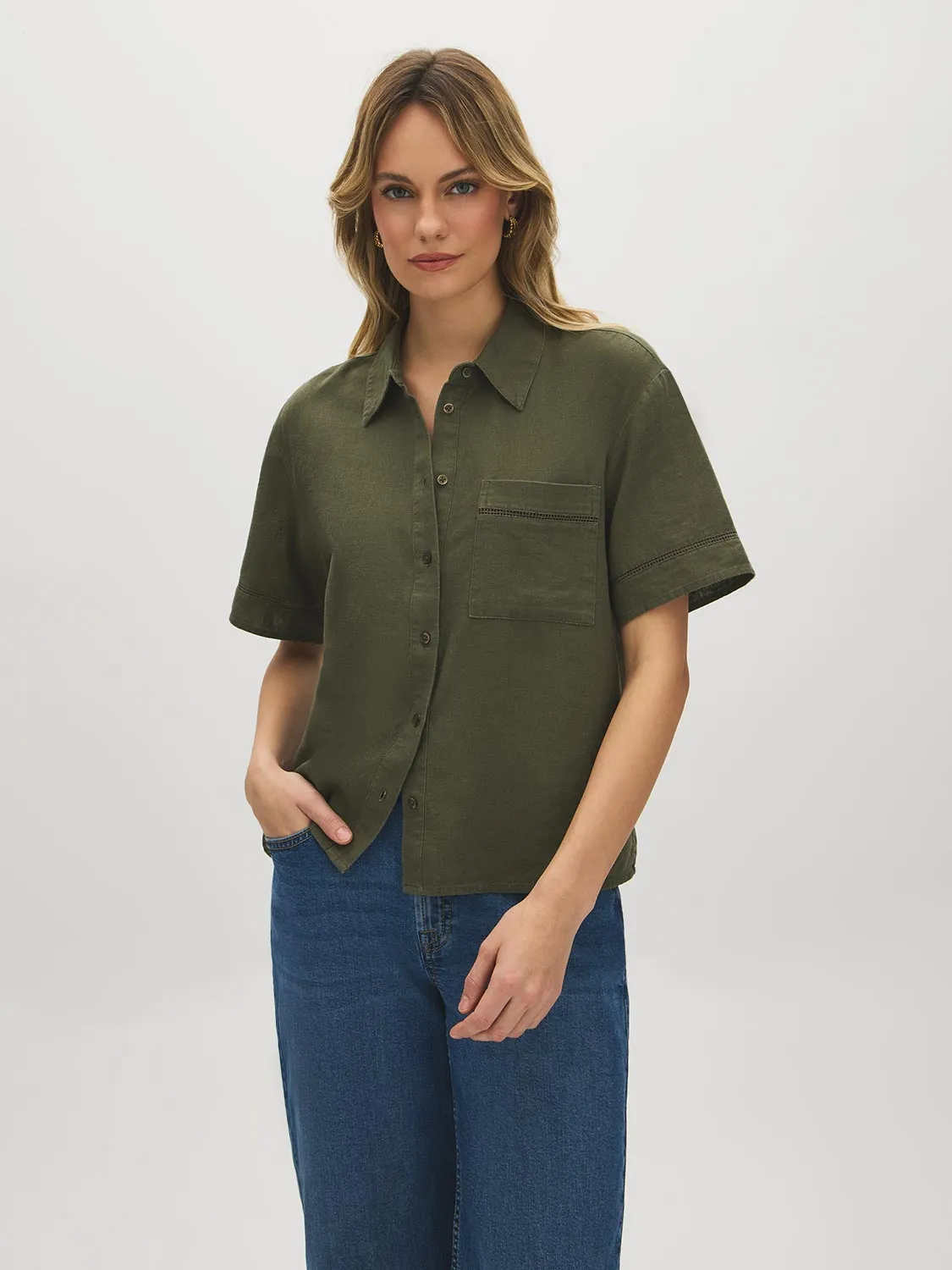 Linen-Blend Short Sleeve Blouse sold by Suzy Shier product image thumbnail 3