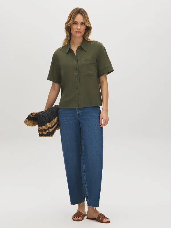 Linen-Blend Short Sleeve Blouse made by Suzy Shier