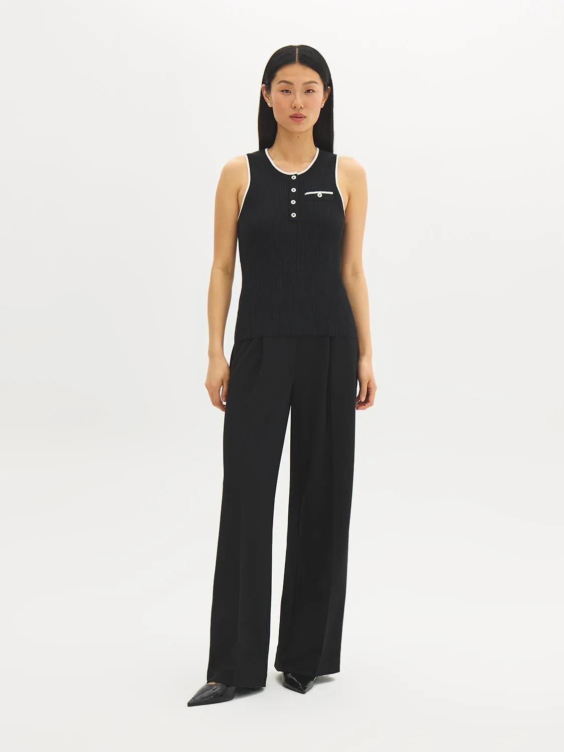 Sleeveless Button-Front Sweater Top sold by Suzy Shier