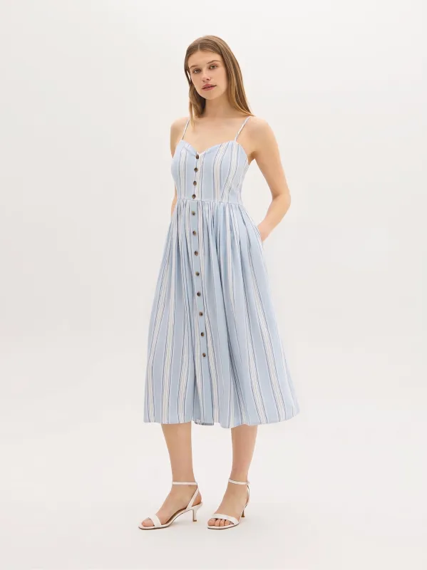 Linen-Blend Striped Midi Dress made by Suzy Shier