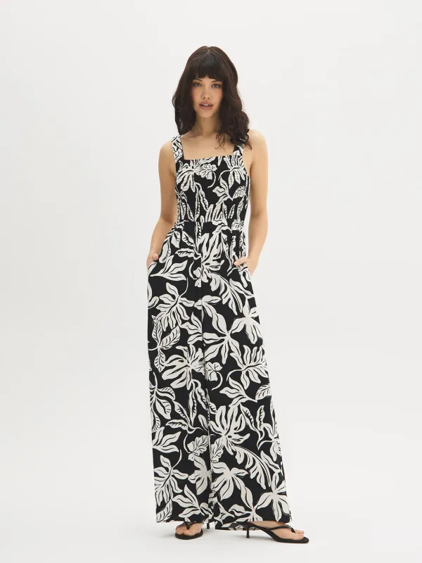 Leaf Print Wide-Leg Jumpsuit made by Suzy Shier