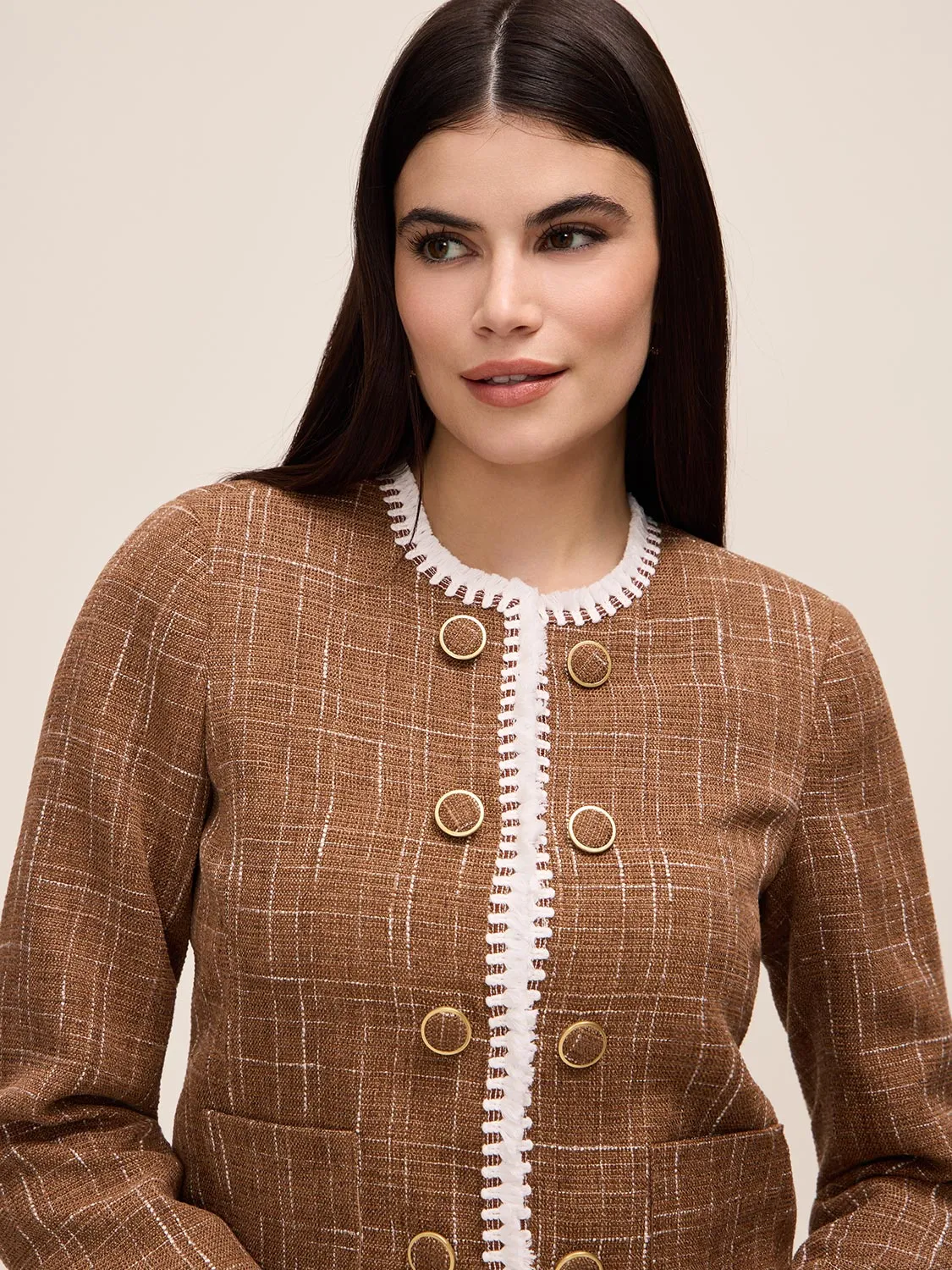 Crosshatch Blazer With Fringe Trim sold by Suzy Shier product image thumbnail 4