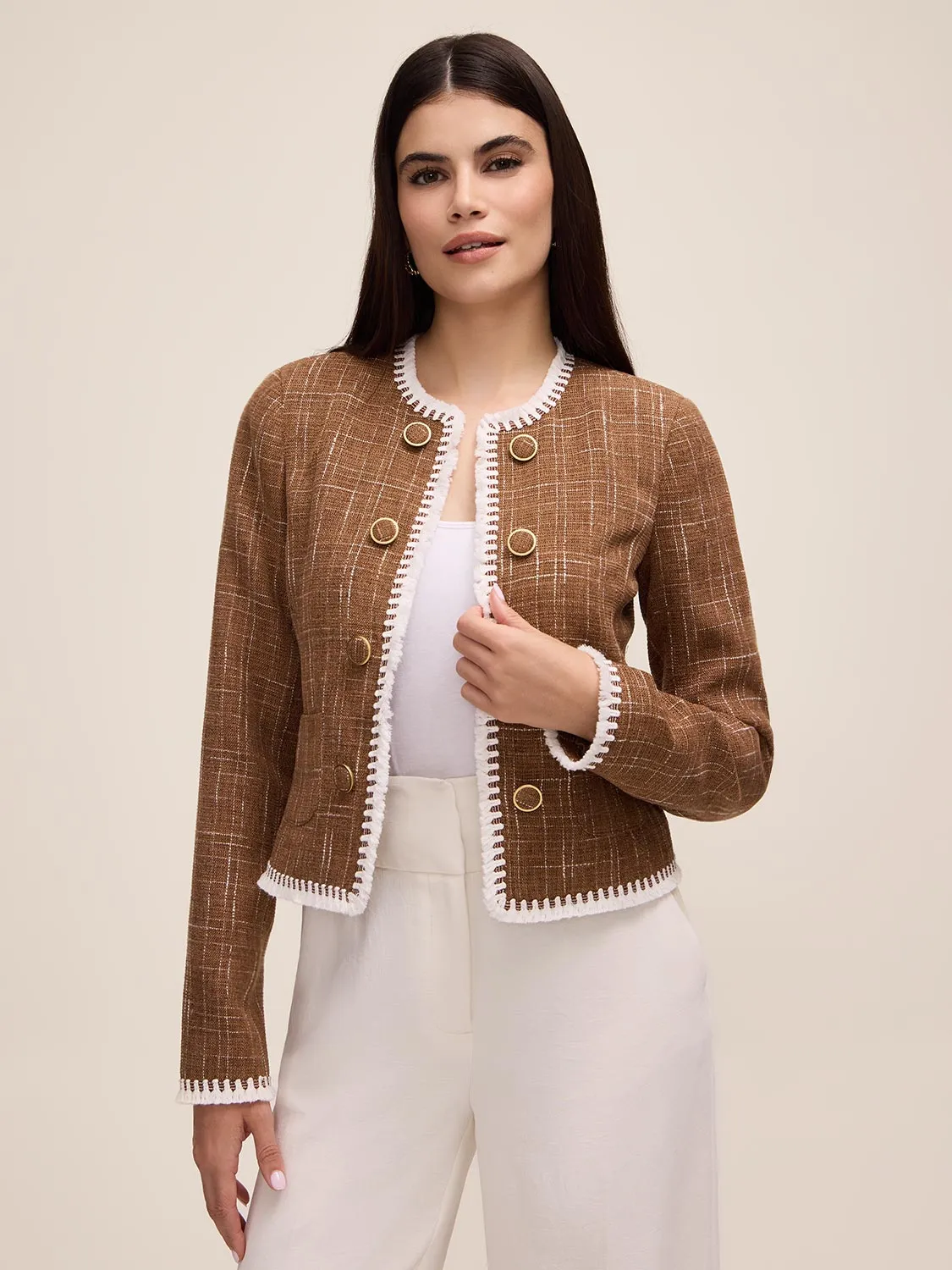 Crosshatch Blazer With Fringe Trim sold by Suzy Shier product image thumbnail 2
