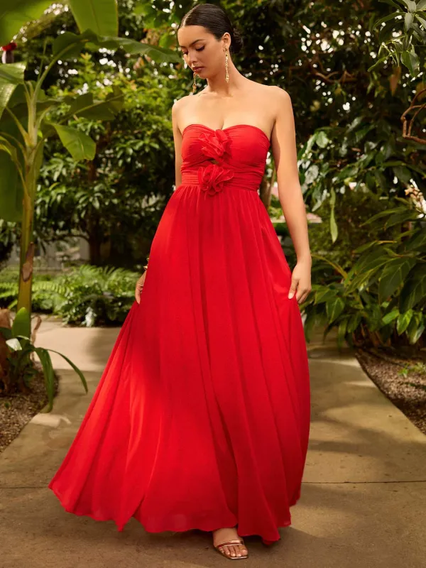Strapless Chiffon Gown With Rosettes made by Suzy Shier