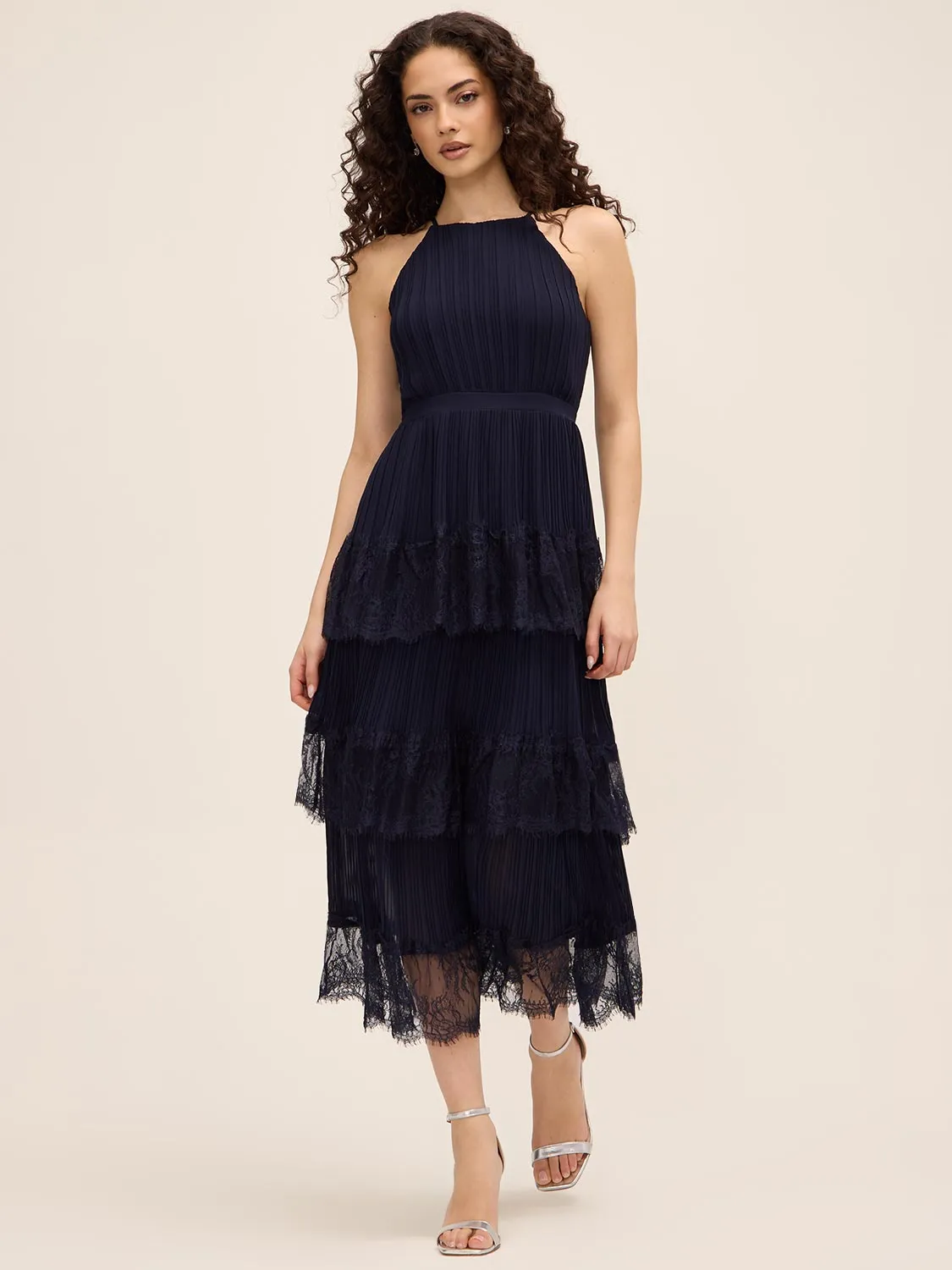 Pleated Chiffon Tiered Midi Dress sold by Suzy Shier product image thumbnail 5
