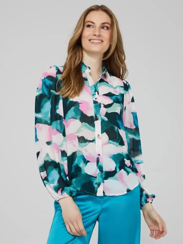 Floral Print Button-Up Blouse sold by Suzy Shier