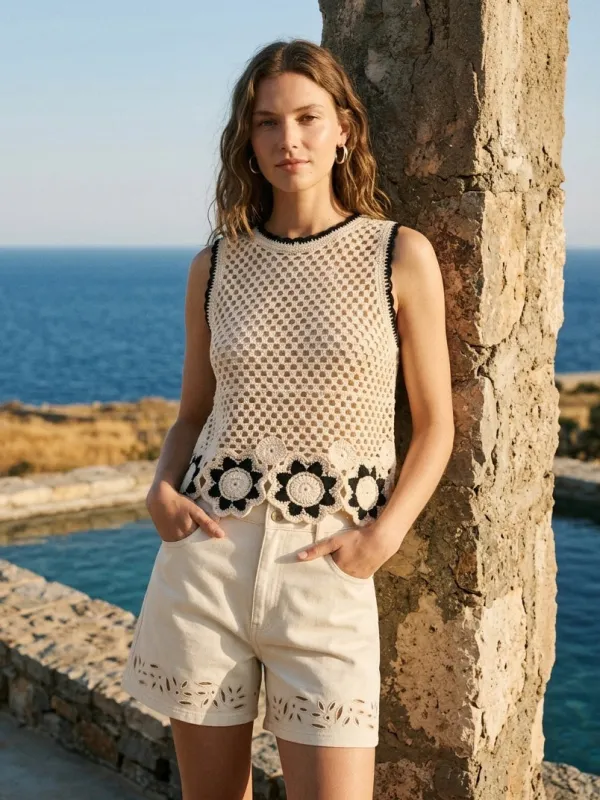 Floral Border Crochet Tank Top made by Suzy Shier