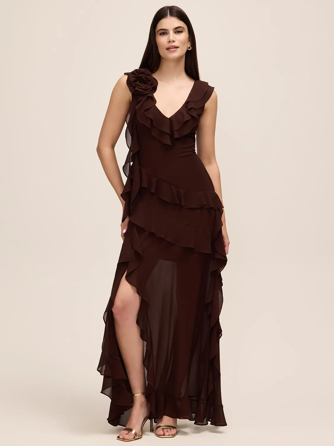 Tiered Chiffon Ruffle Gown sold by Suzy Shier