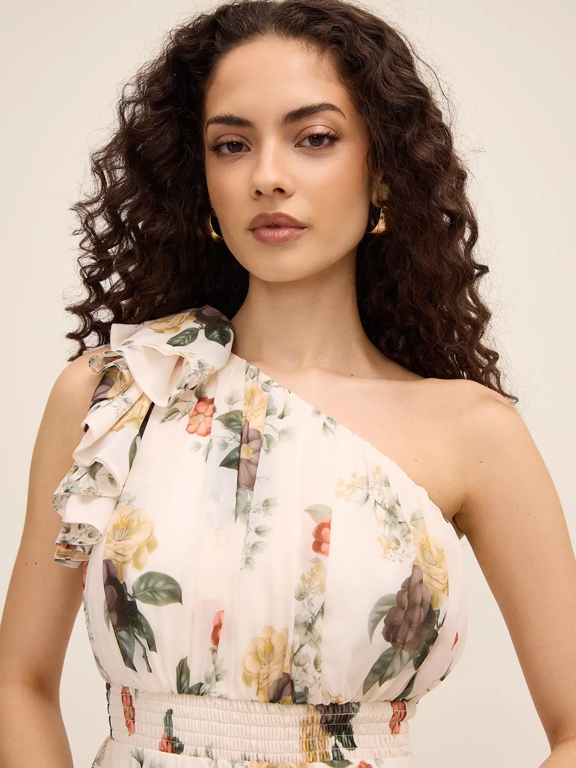 One-Shoulder Pleated Floral Dress sold by Suzy Shier product image thumbnail 4