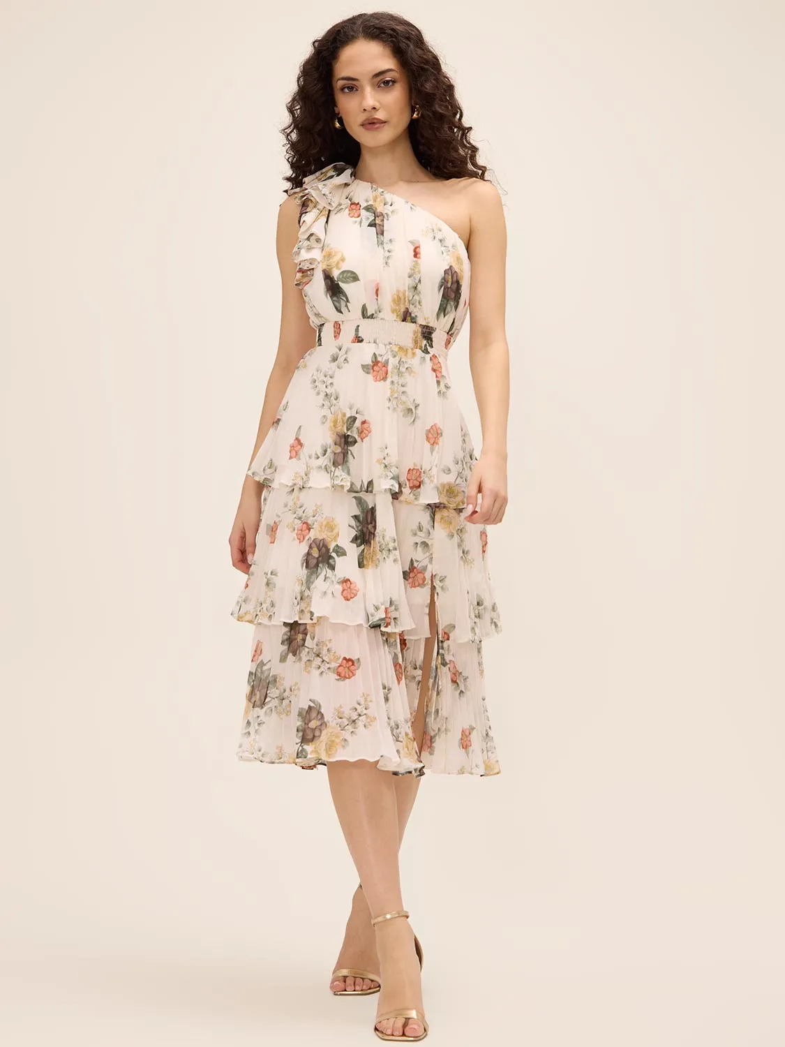 One-Shoulder Pleated Floral Dress sold by Suzy Shier product image thumbnail 2