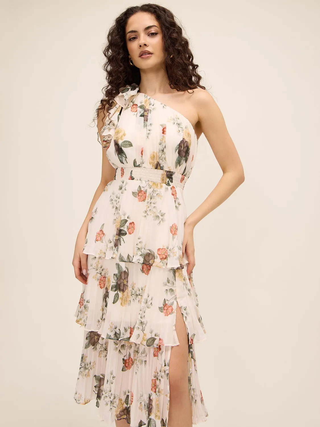 One-Shoulder Pleated Floral Dress sold by Suzy Shier product image thumbnail 3