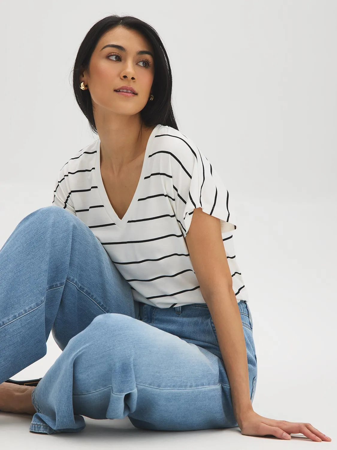 Striped V-Neck Dolman Sleeve T-Shirt sold by Suzy Shier product image thumbnail 3
