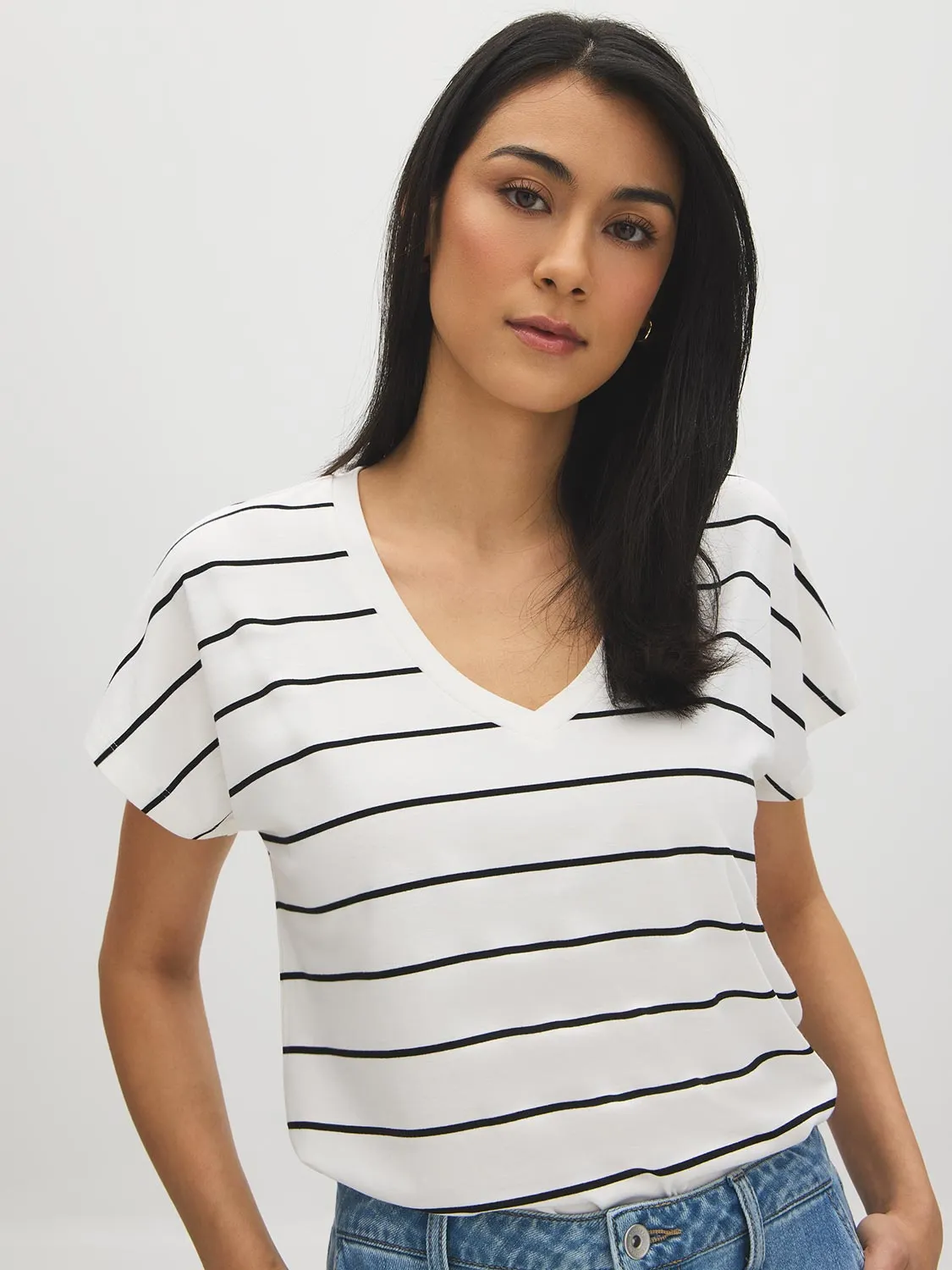 Striped V-Neck Dolman Sleeve T-Shirt sold by Suzy Shier product image thumbnail 2