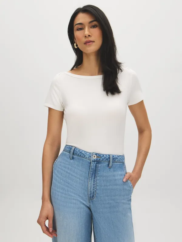 Cap Sleeve Boat Neck T-Shirt made by Suzy Shier