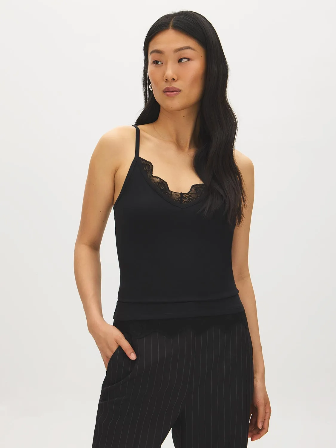 Lace Trim Spaghetti Strap Tank Top sold by Suzy Shier product image thumbnail 5
