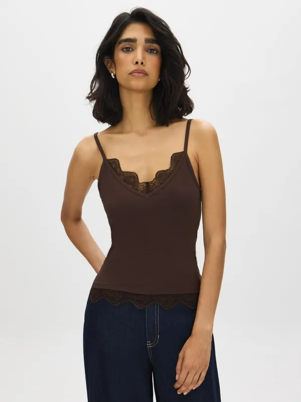 Lace Trim Spaghetti Strap Tank Top made by Suzy Shier