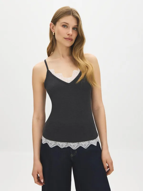Spaghetti Strap Lace Hem Top made by Suzy Shier