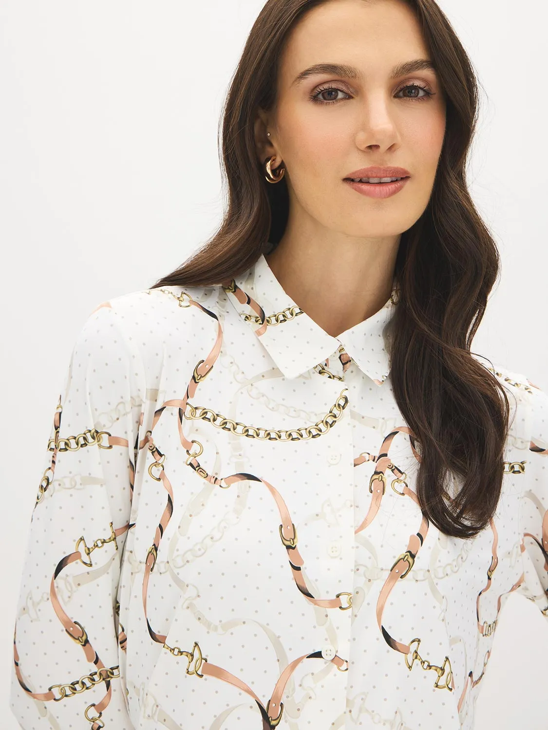 Chain Print Button-Up Blouse sold by Suzy Shier