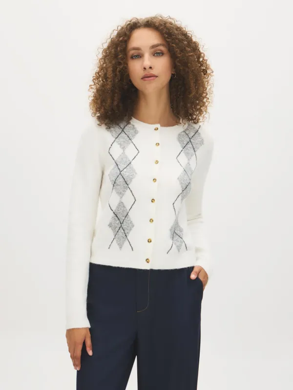 Argyle Crew Neck Cardigan made by Suzy Shier