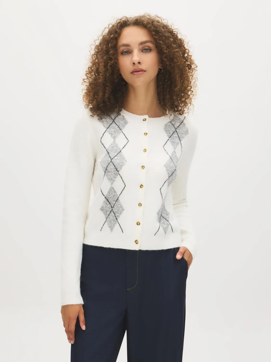 Argyle Crew Neck Cardigan sold by Suzy Shier