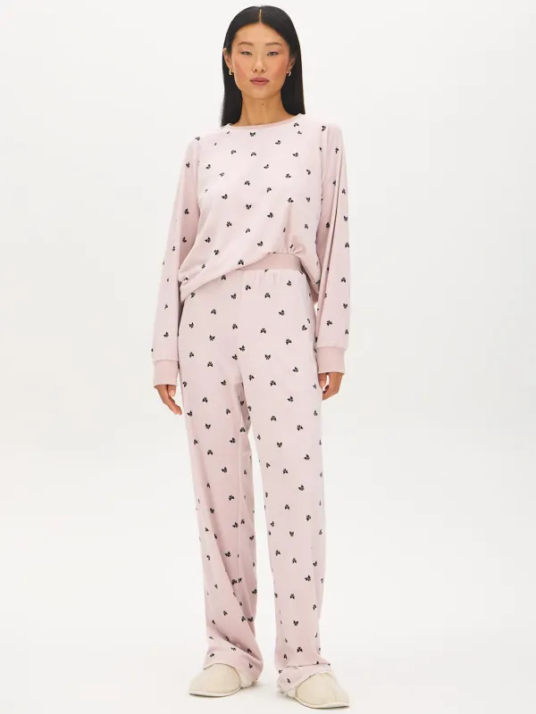 Bow Print Velour Pajama Set made by Suzy Shier