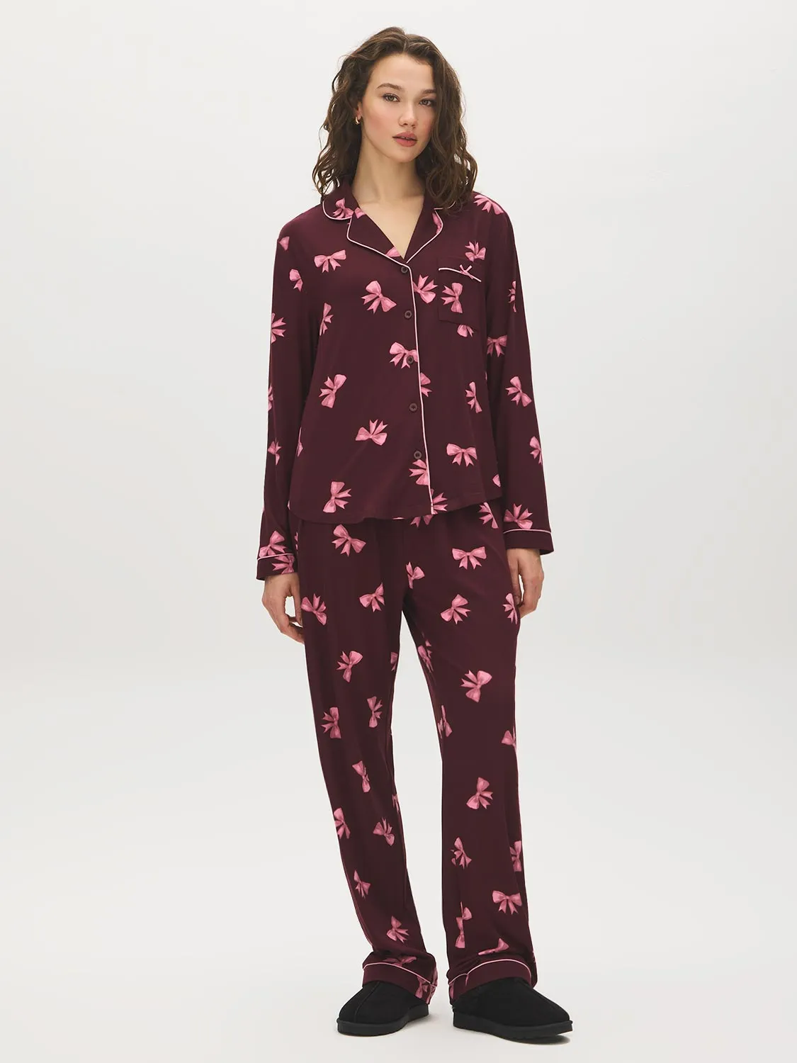 Bow Print Pajama Set sold by Suzy Shier