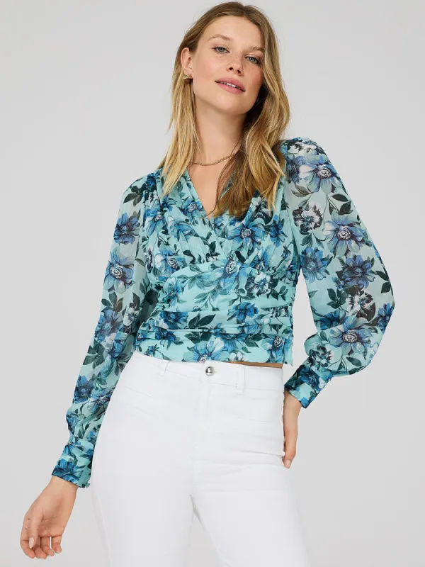 Printed Chiffon Crossover Top sold by Suzy Shier