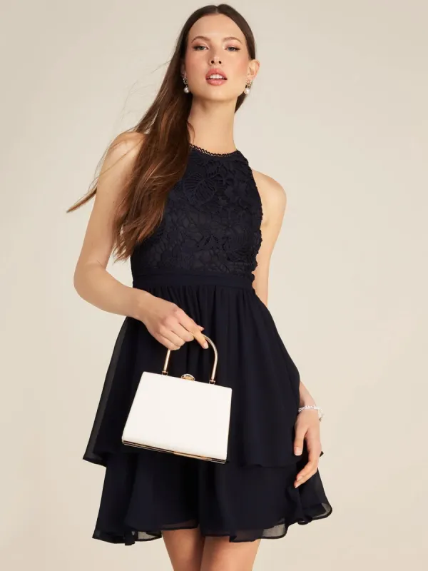 Patent Faux-Leather Minaudiere With Top Handle sold by Suzy Shier