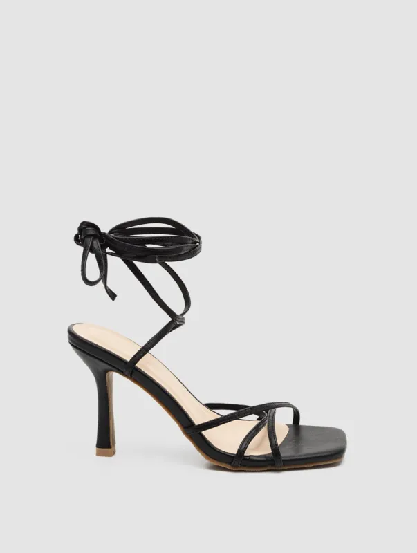 Square Toe Patent Faux-Leather Strappy High Heel Wrap Sandal sold by Suzy Shier