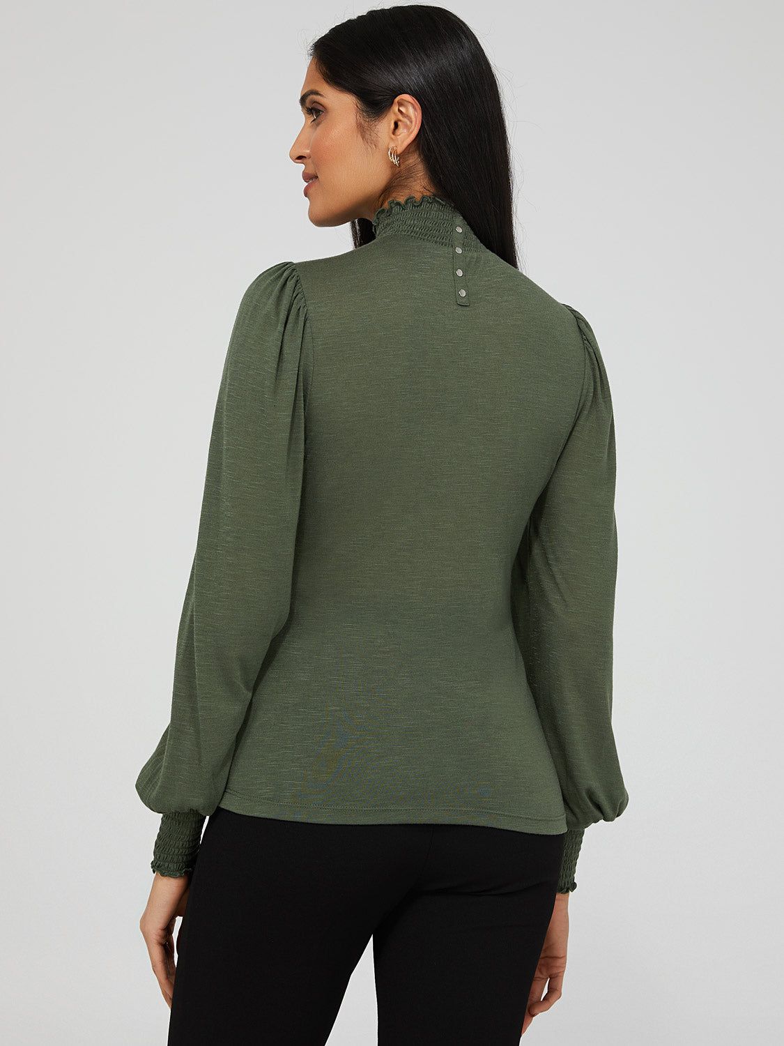 Smocked Mock Neck Top With Balloon Sleeve sold by Suzy Shier product image thumbnail 11