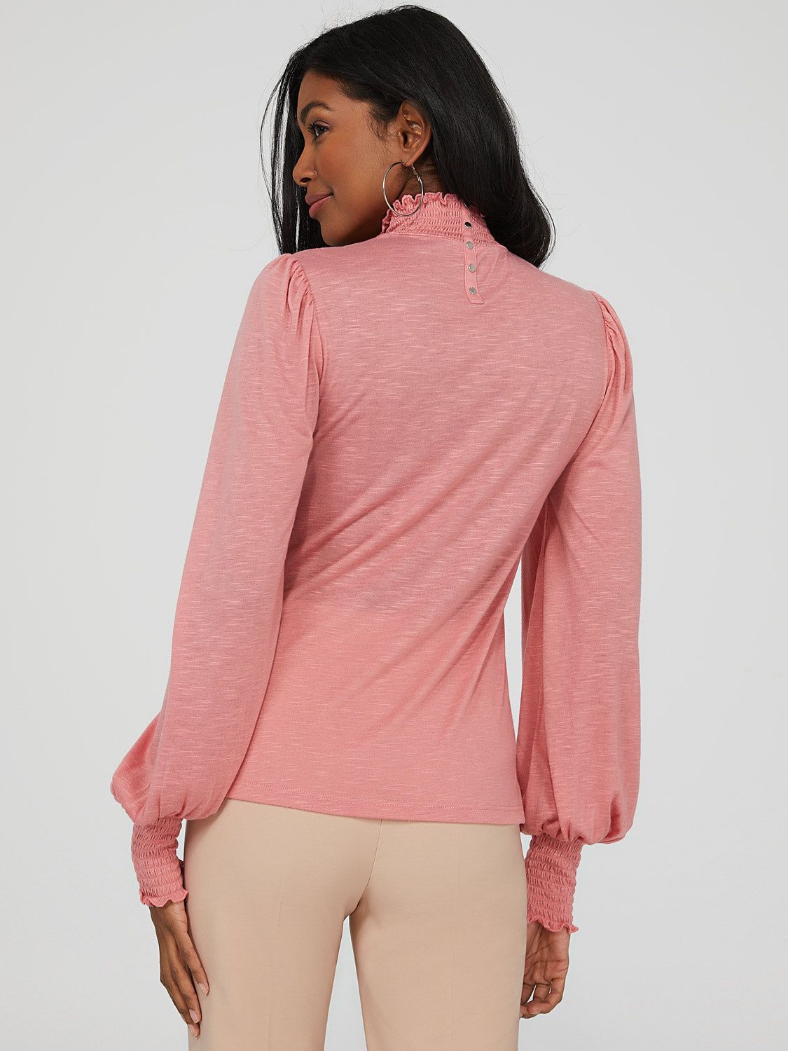 Smocked Mock Neck Top With Balloon Sleeve sold by Suzy Shier product image thumbnail 6