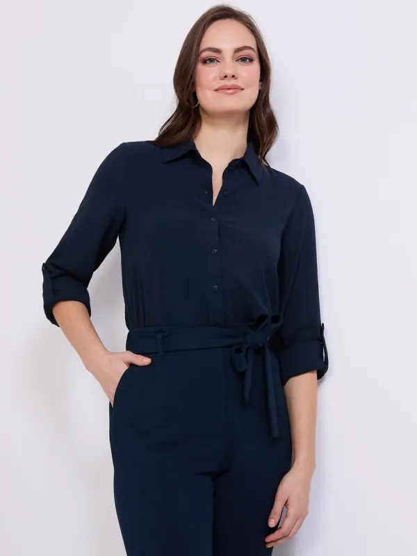 Textured Button-Front Blouse sold by Suzy Shier