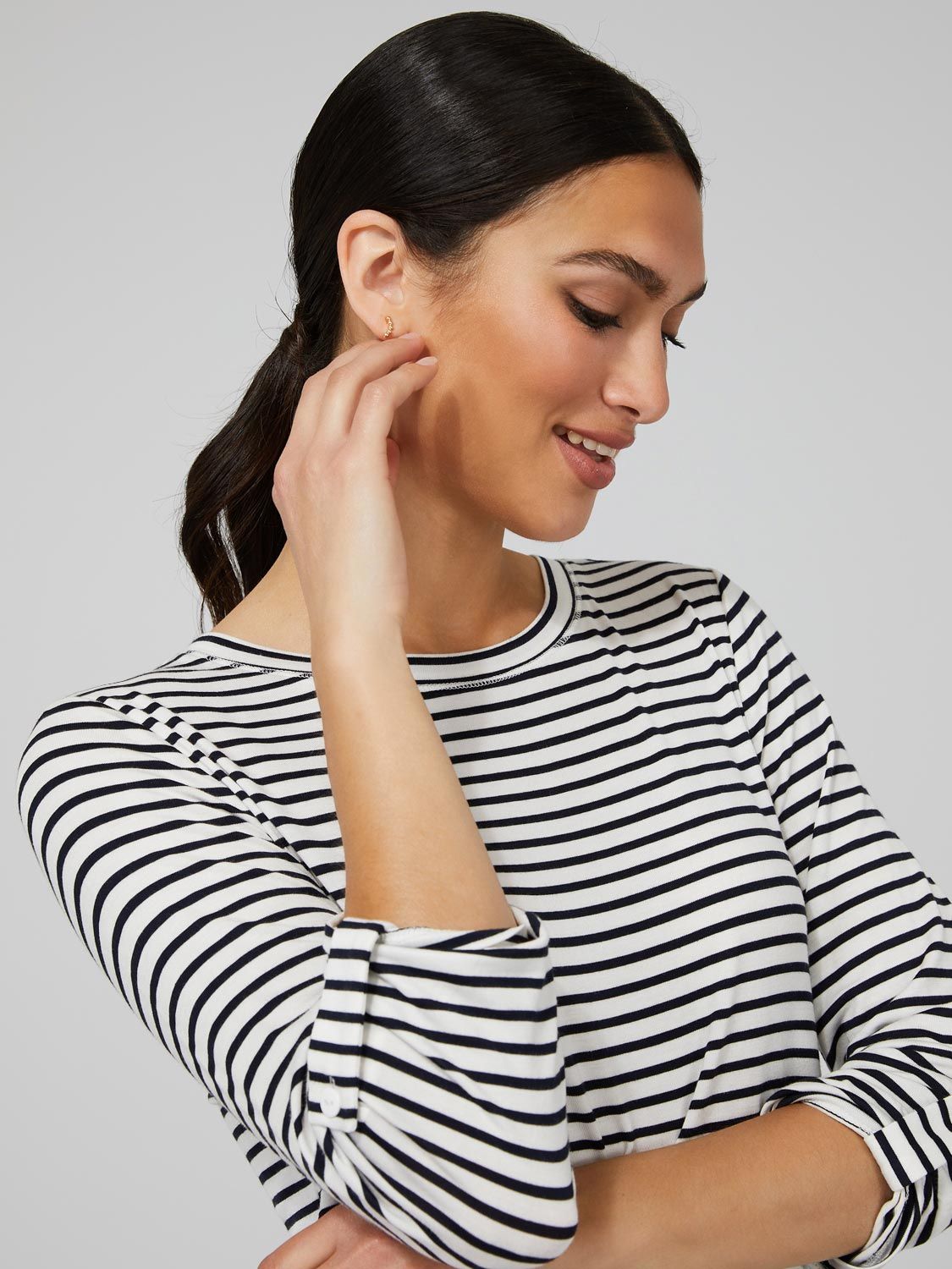 Striped 3/4 Rolled Sleeve Round Neck Top sold by Suzy Shier product image thumbnail 2