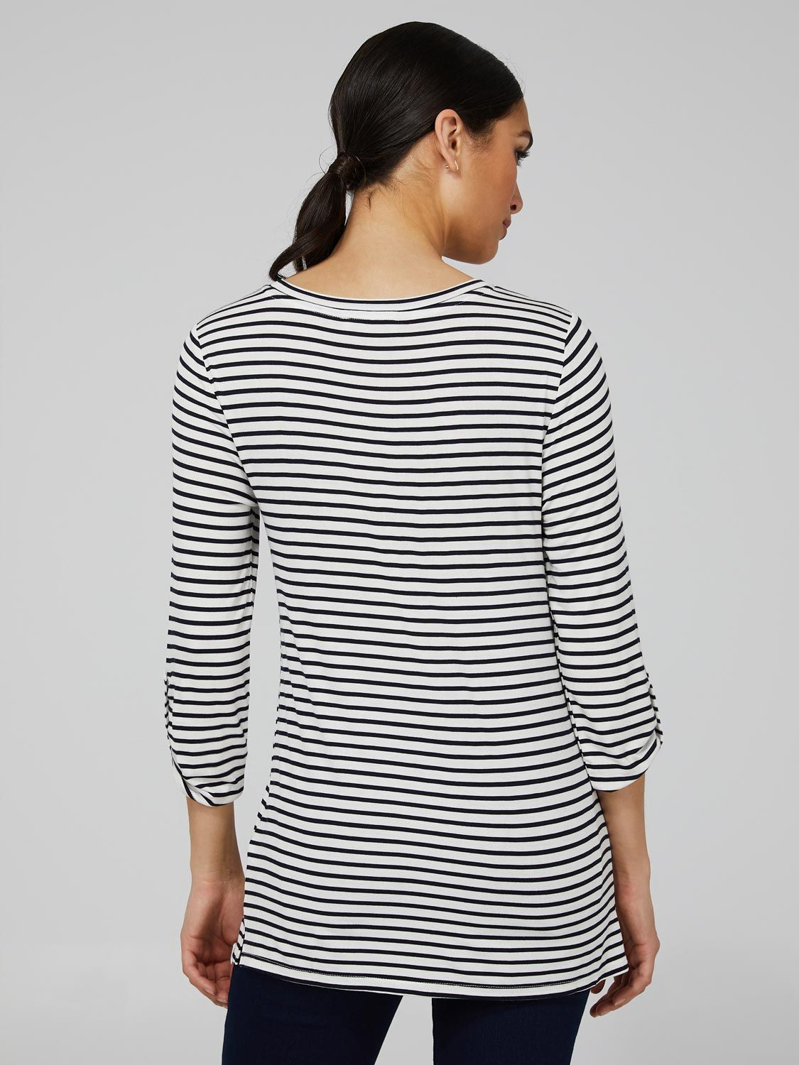 Striped 3/4 Rolled Sleeve Round Neck Top sold by Suzy Shier product image thumbnail 4