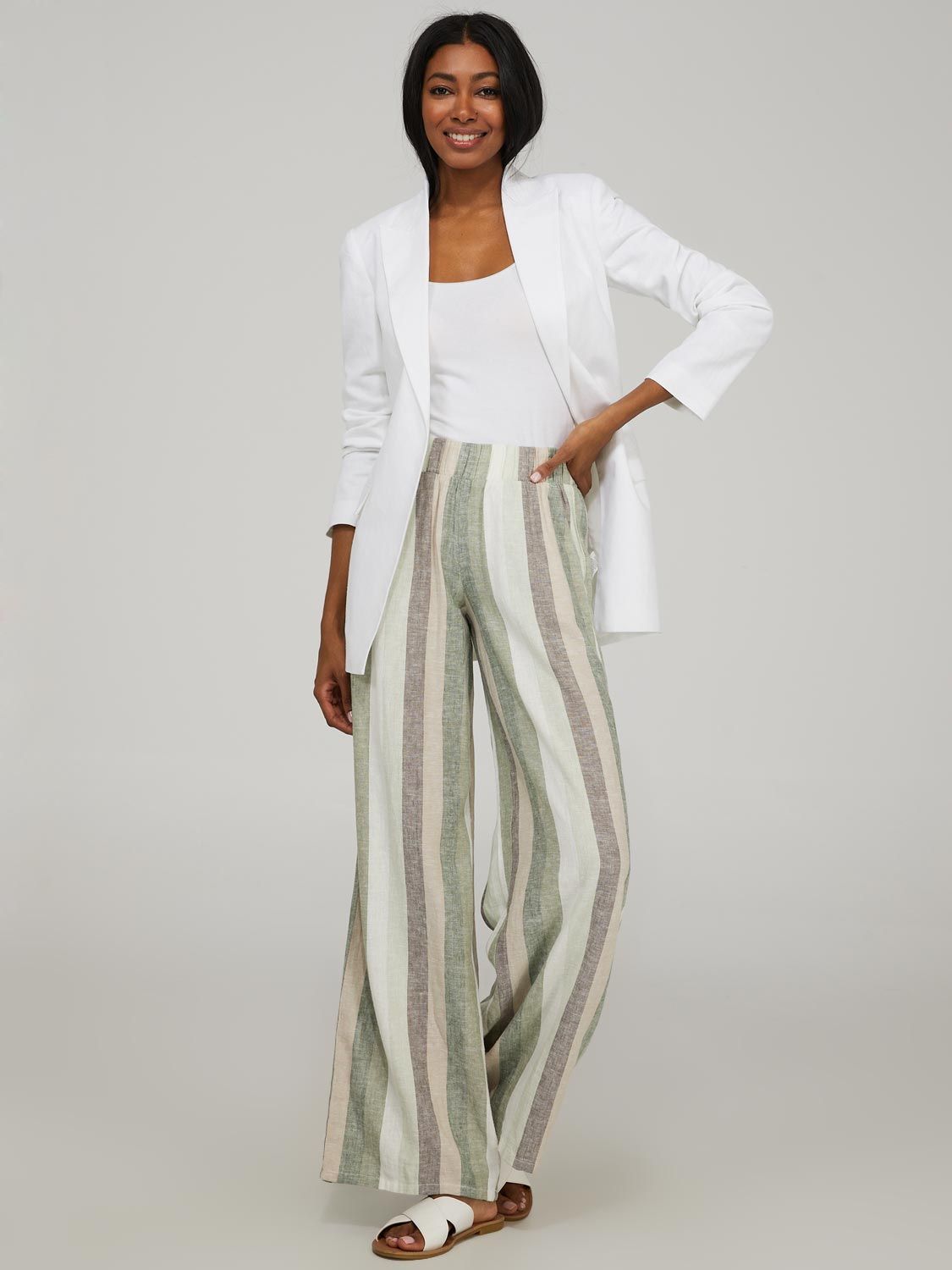 Striped Linen Pallazo Pants sold by Suzy Shier product image thumbnail 2