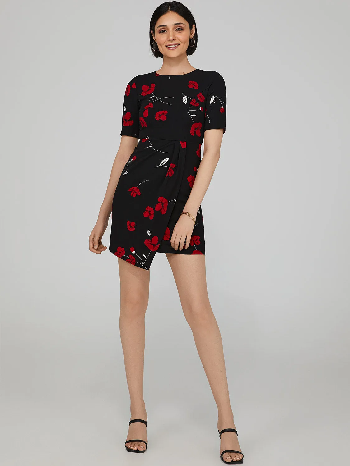 Floral Asymmetric Hem Mini Dress sold by Suzy Shier