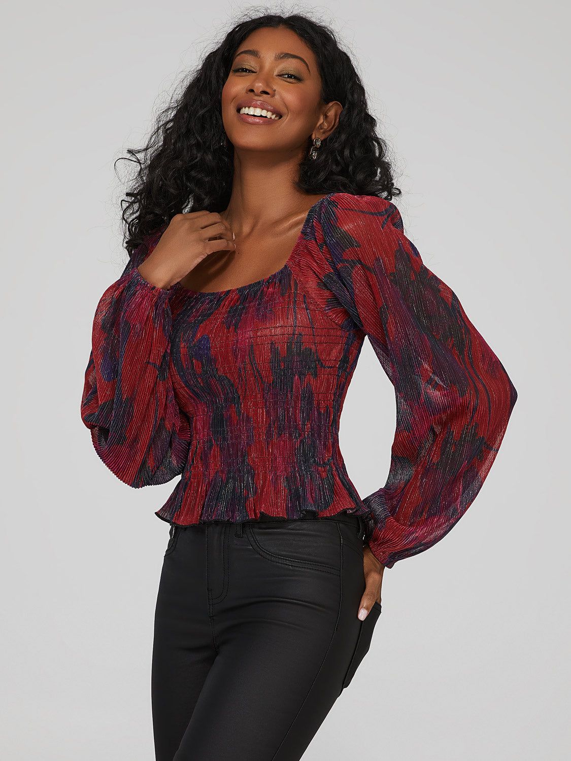 Printed Smocked Square Neck Top sold by Suzy Shier product image thumbnail 3