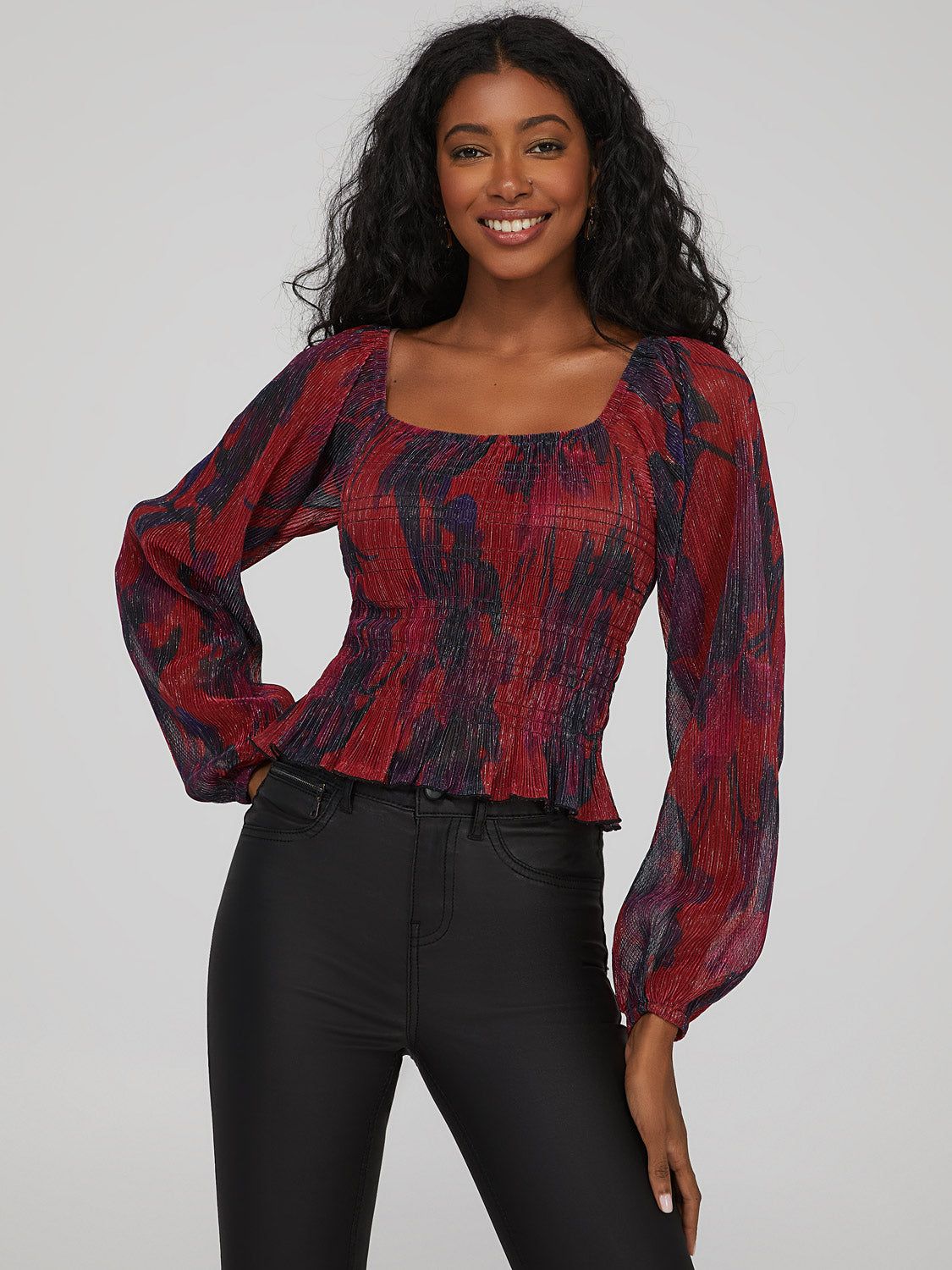 Printed Smocked Square Neck Top sold by Suzy Shier product image thumbnail 4