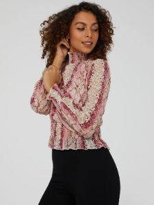 Smocked Printed Chiffon Top sold by Suzy Shier