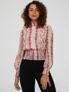 Smocked Printed Chiffon Top sold by Suzy Shier
