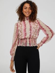 Smocked Printed Chiffon Top sold by Suzy Shier