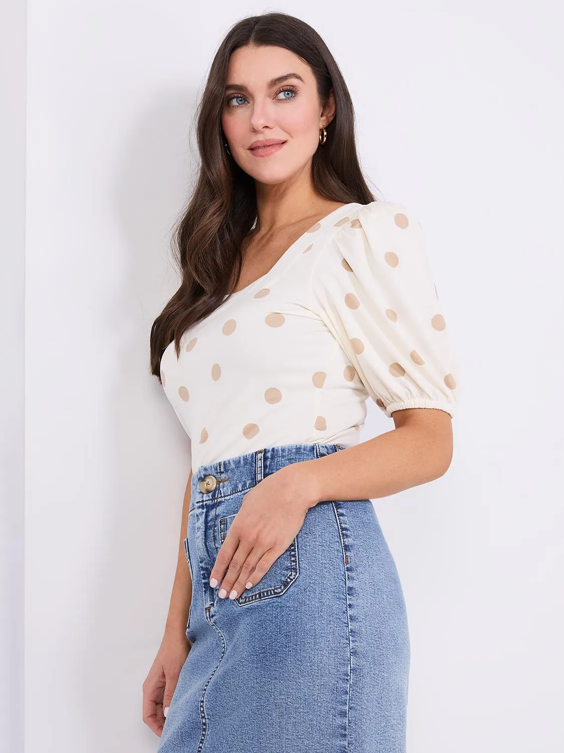 Dot Print Puff Sleeve Square Neck Top sold by Suzy Shier product image thumbnail 3