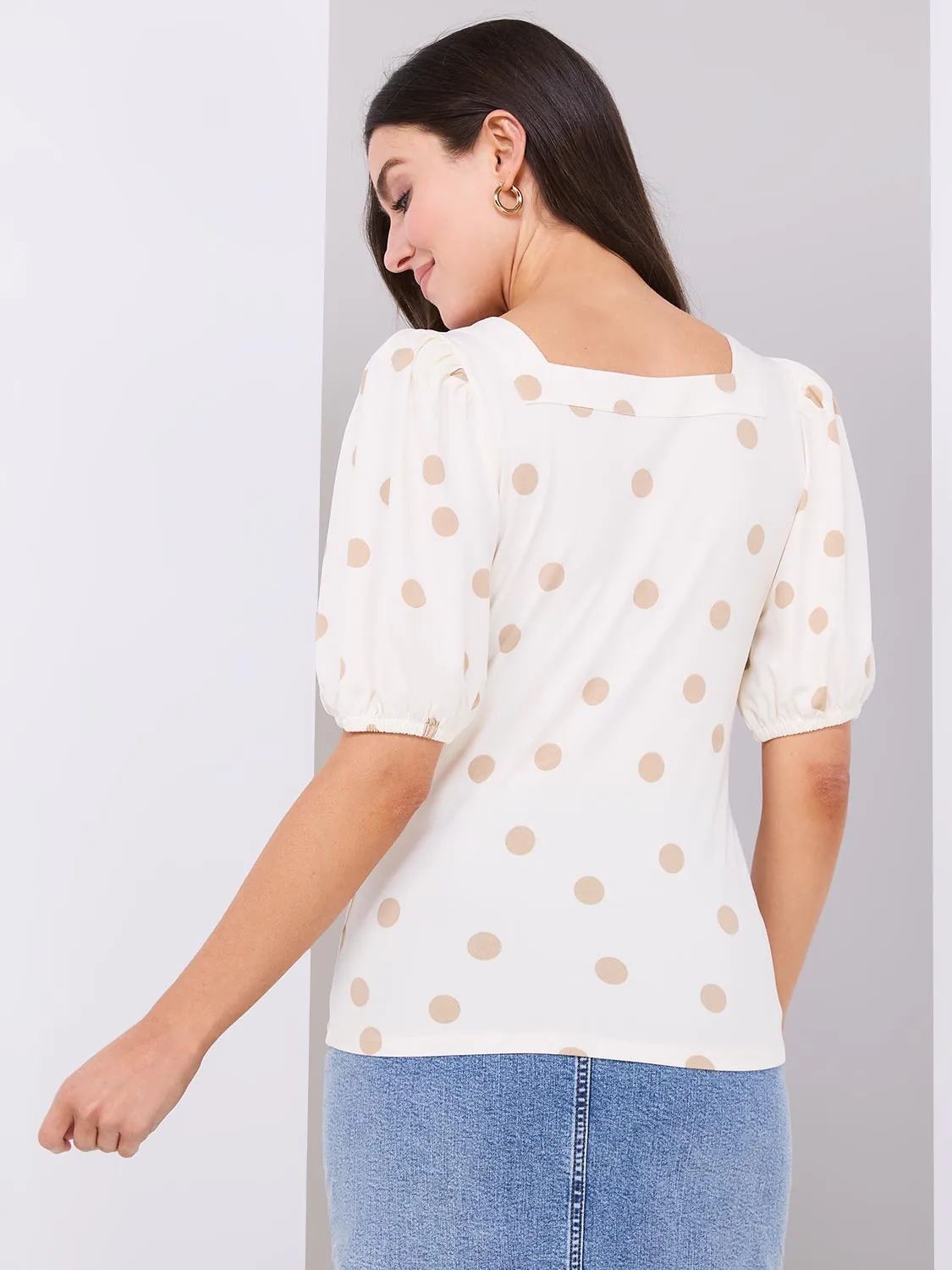 Dot Print Puff Sleeve Square Neck Top sold by Suzy Shier product image thumbnail 4