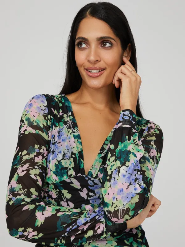 Floral Print Mesh Tie Top sold by Suzy Shier