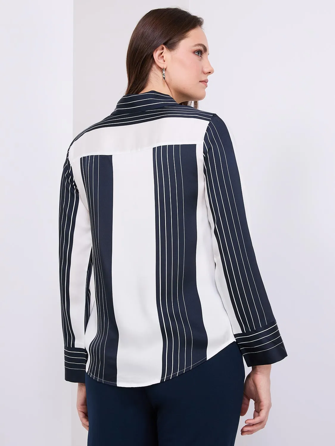 Colour Block Striped Satin Button-Front Blouse sold by Suzy Shier product image thumbnail 5