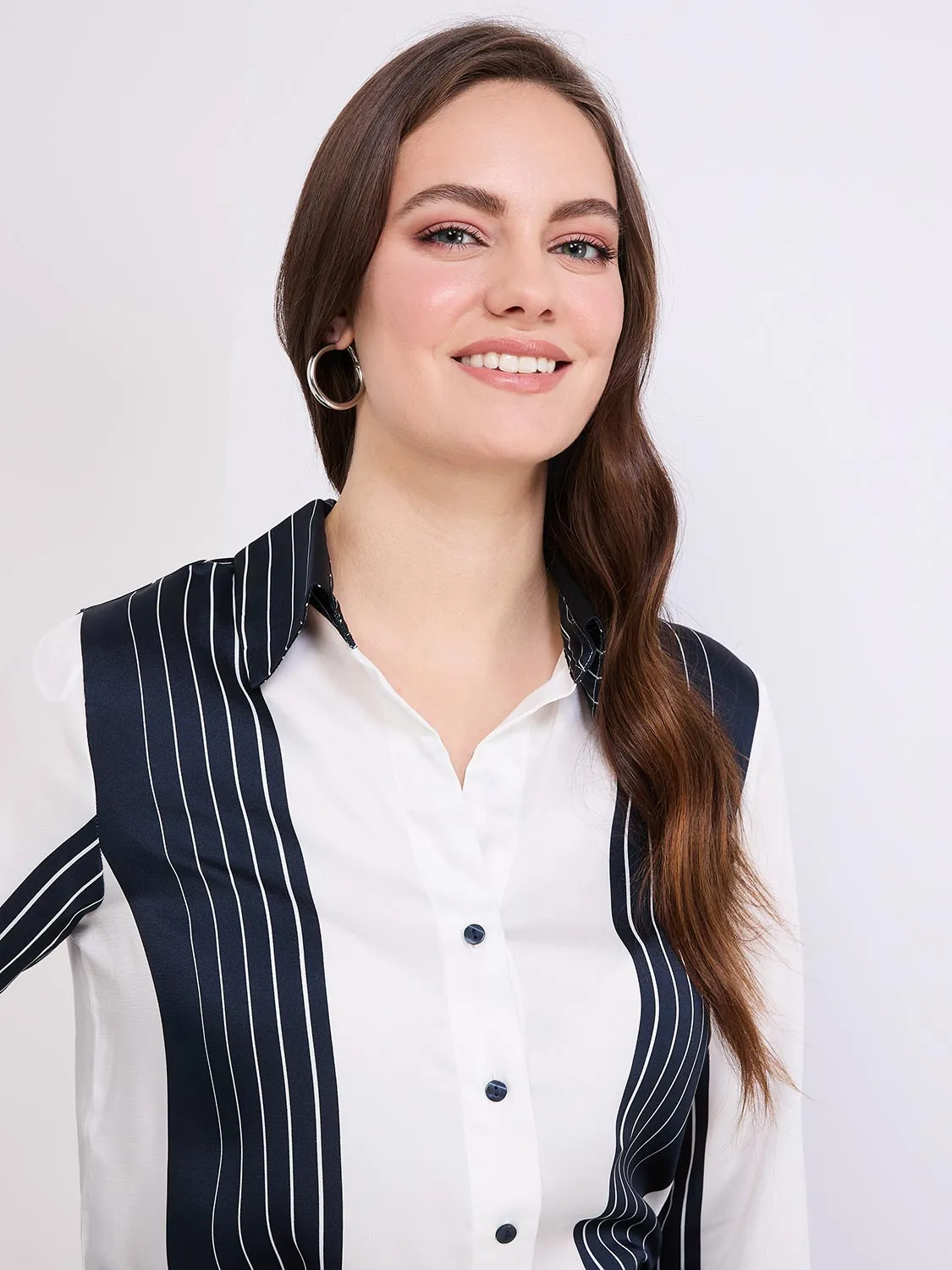 Colour Block Striped Satin Button-Front Blouse sold by Suzy Shier product image thumbnail 2