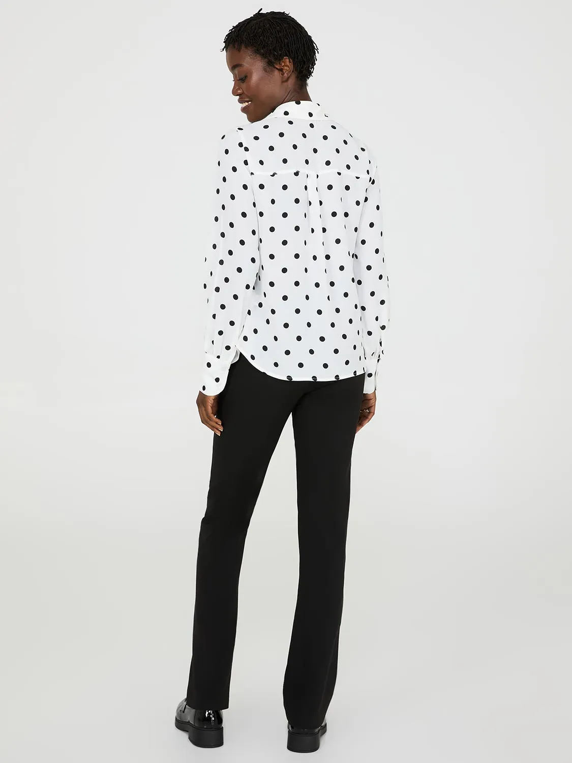 Dot Print Chiffon Button-Front Blouse sold by Suzy Shier product image thumbnail 4