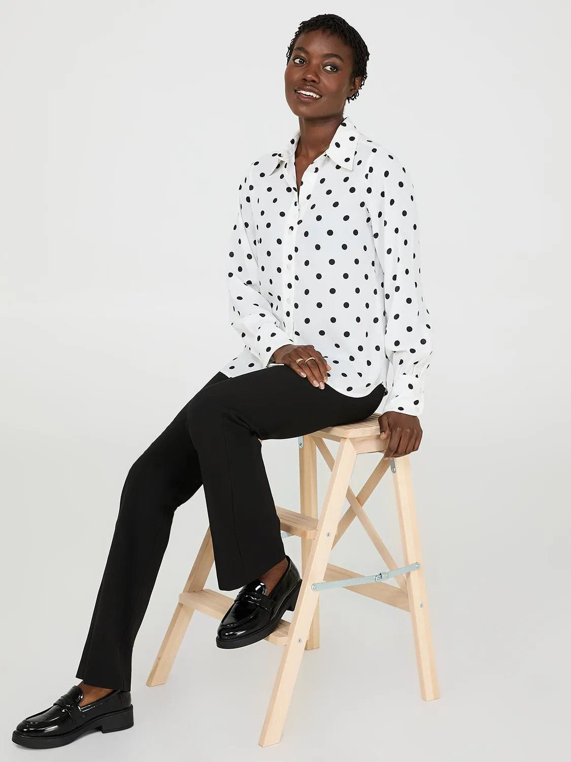 Dot Print Chiffon Button-Front Blouse sold by Suzy Shier product image thumbnail 2