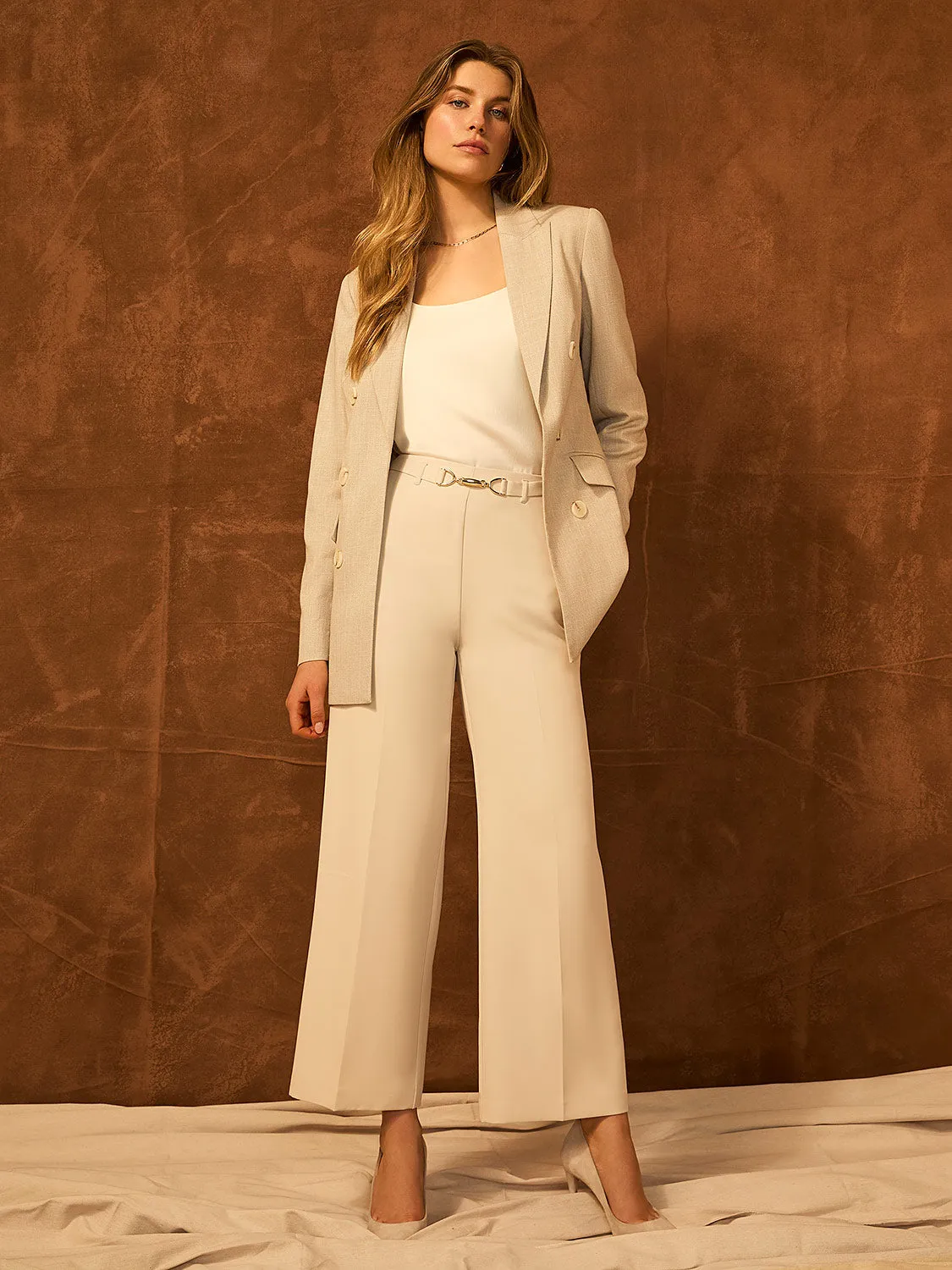 Cropped Wide-Leg Pants With Gold Hardware sold by Suzy Shier